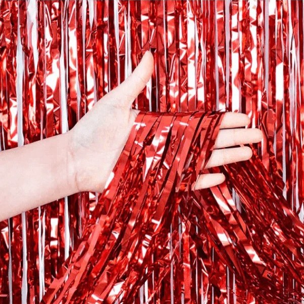 CORTINA FIESTA LARGA HOLOGRAMA METALICA ROJO 195X95 E1